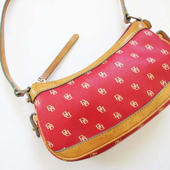 Vintage Y2K Dooney and Bourke Baguette Mini Shoulder Bag Red Tan - Picture 1 of 4